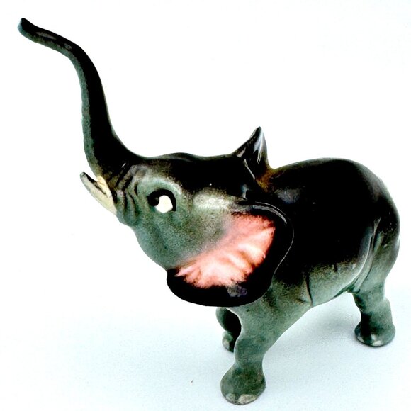 Vintage Hagen Renaker Ceramic Elephant Figurine Hand-Painted 3" Tall Gray & Pink - Picture 3 of 8